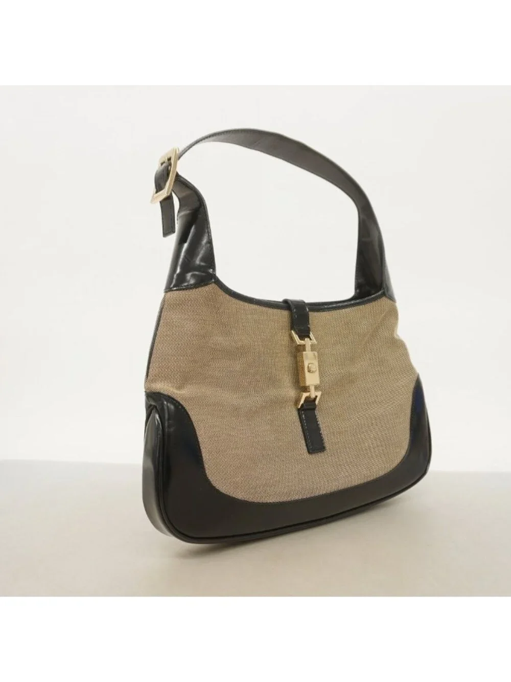 ★SOLD★ Gucci Shoulder Bag Jackie 001 Canvas Beige Black Champagne Gold - Picture 2 of 10